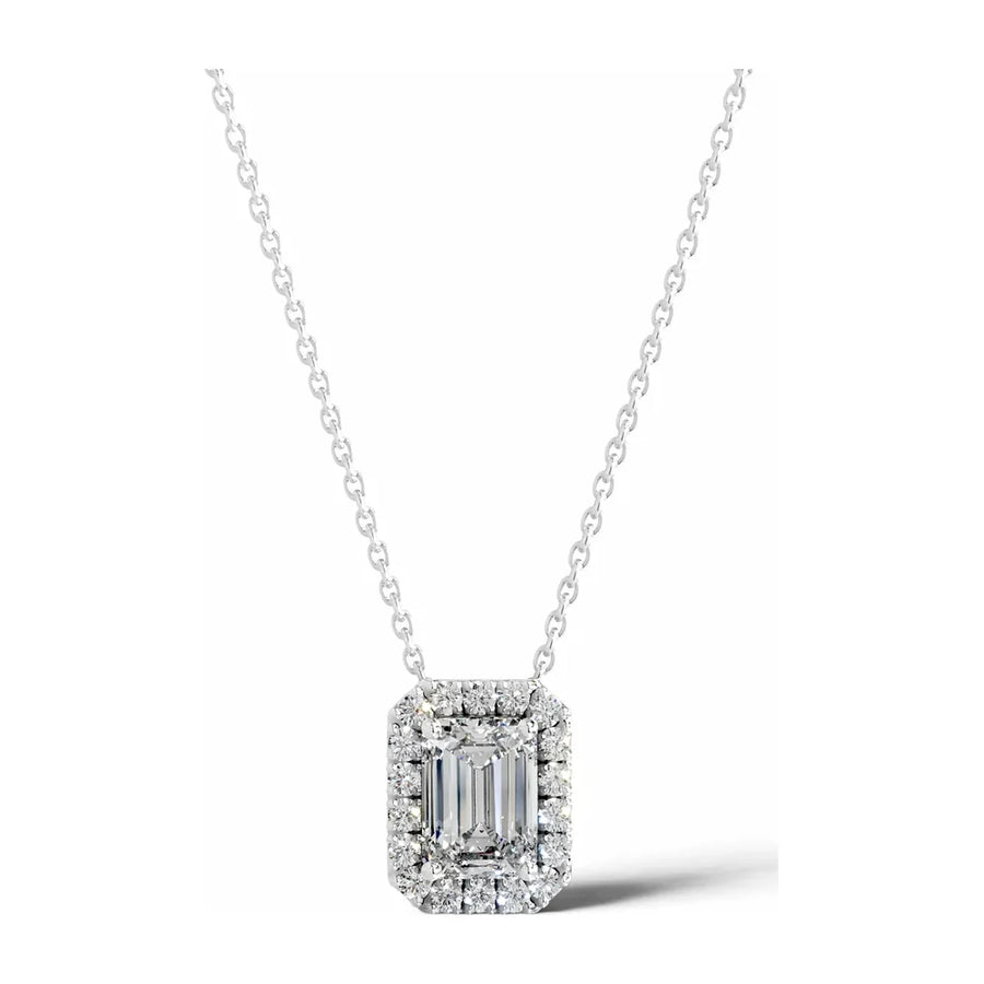 Emerald-Cut Halo Diamond Pendant