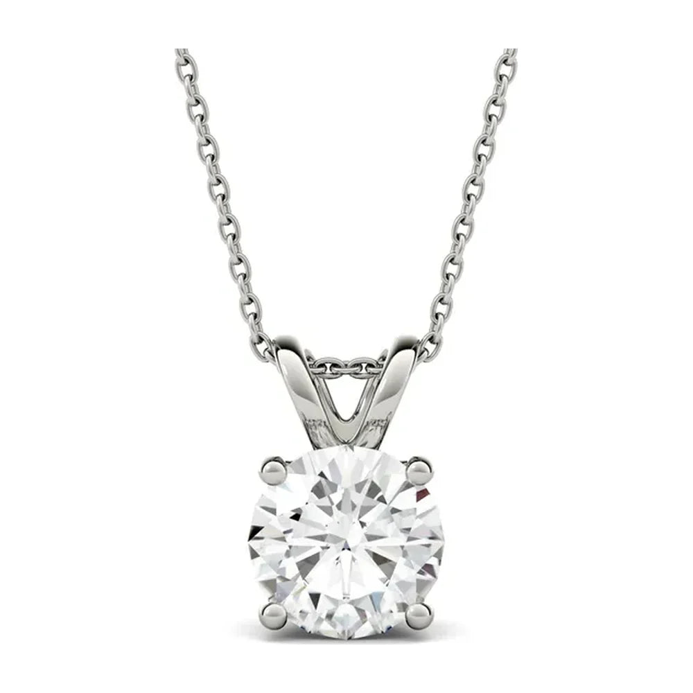 Round Solitaire Pendant in Sterling Silver